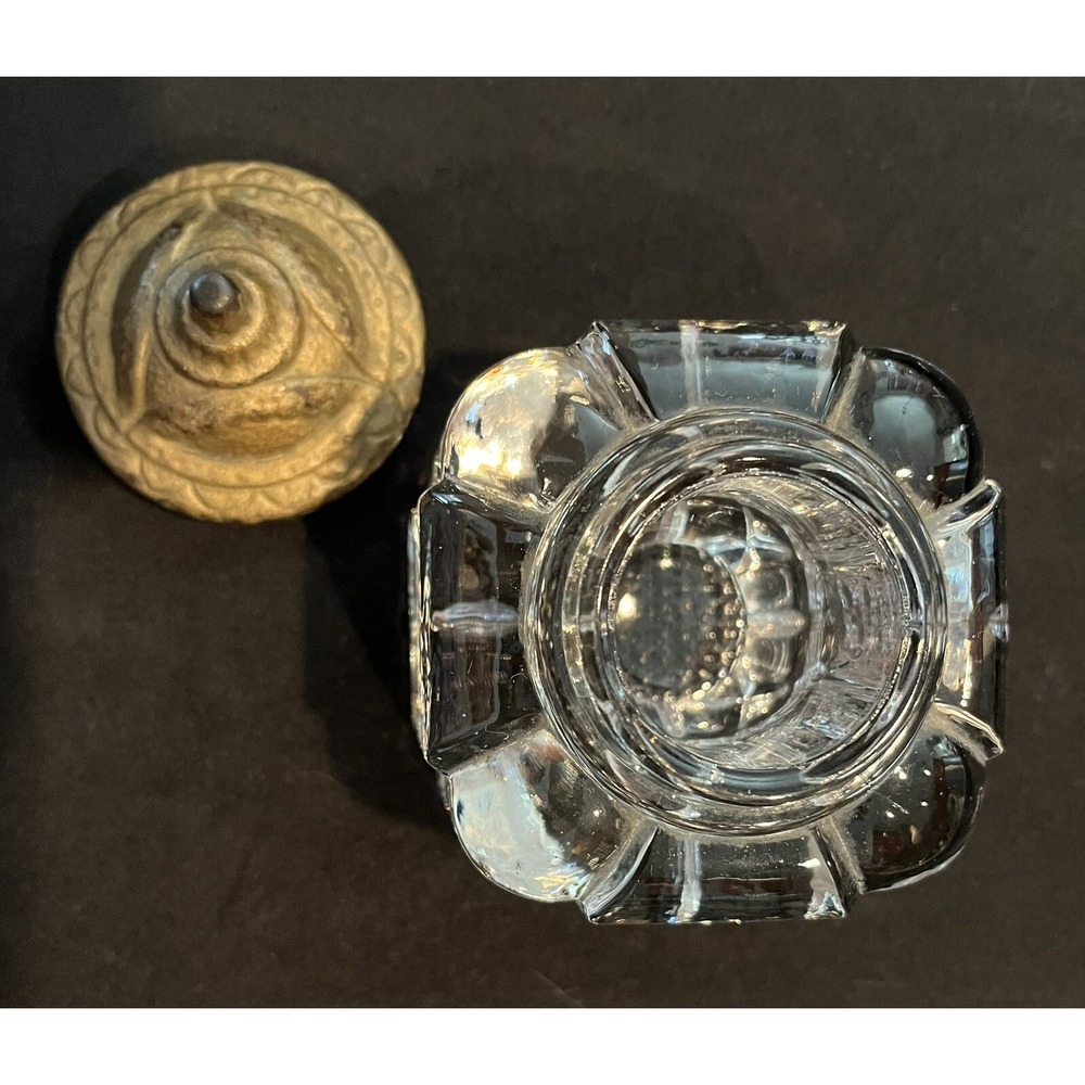Antique Heavy Glass Inkwell -Late 1800's Part Of A Set? - Beautiful Accent Piece - Picture 3 of 6